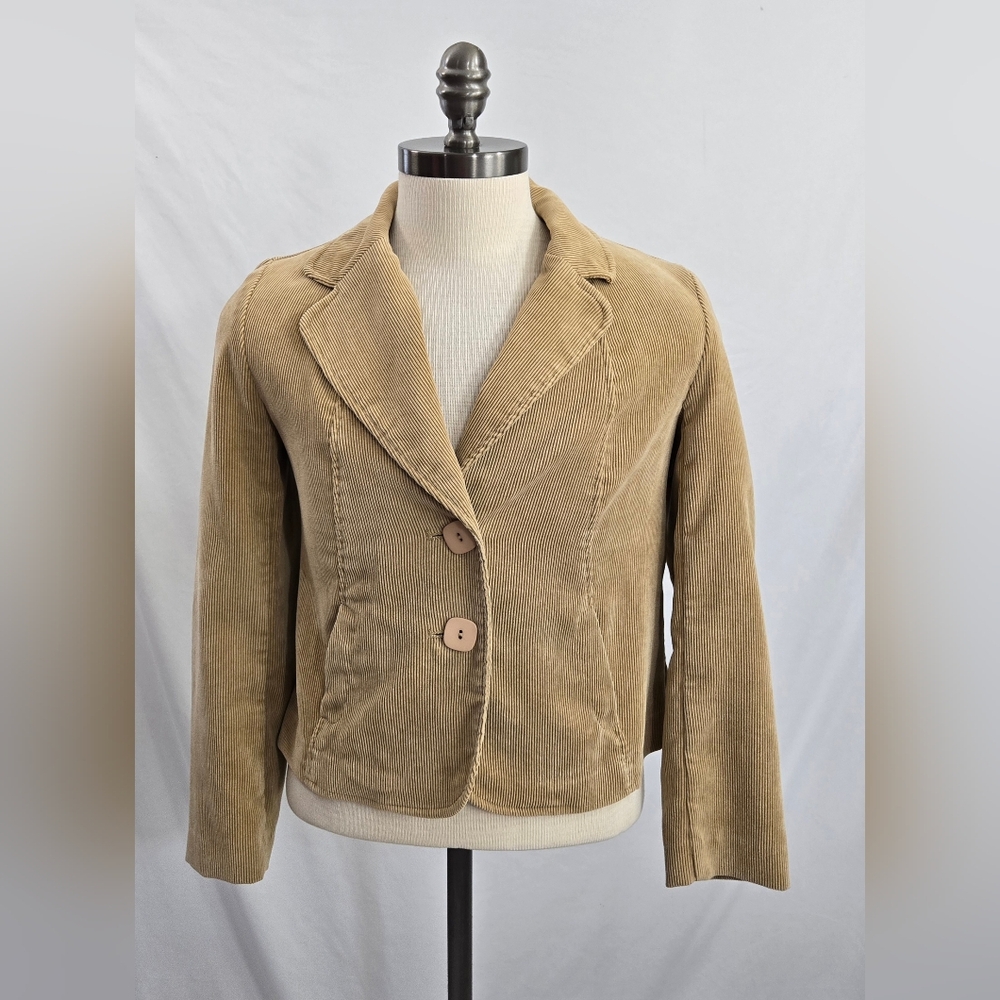 R Q T  Petite Jacket Blazer Womens  Tan Corduroy Stretch  2 Button Size PS